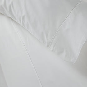 Sábanas blancas de algodón egipcio liso con costuras visibles-blanco