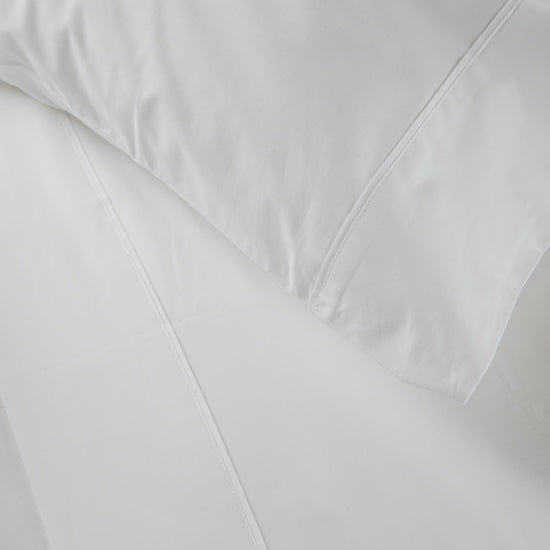 Sábanas blancas de algodón egipcio liso con costuras visibles-blanco