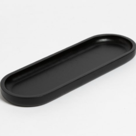 Bandeja rectangular negra alargada con bordes redondeados línea Roble-