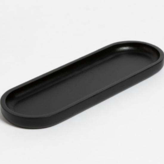 Bandeja rectangular negra alargada con bordes redondeados línea Roble-