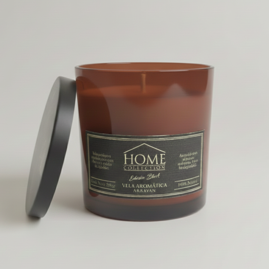 Vela aromática Home Collection en tono marrón con tapa metálica-