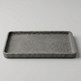 Bandeja rectangular de piedra gris con bordes redondeados-gris