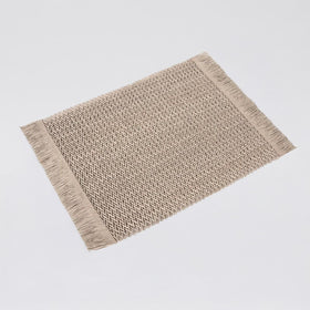 Individual rectangular tejido color beige con flecos laterales-