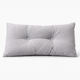 Almohada rectangular gris con botones decorativos y acolchado central-gris