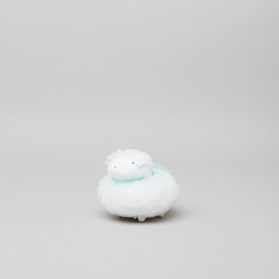 Pequeño peluche blanco con forma de nube sonriente y bufanda turquesa-blanco