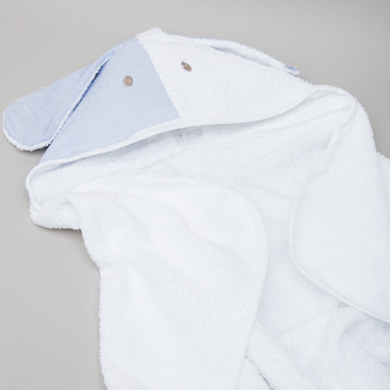 Toalla con capucha blanca y azul con diseño de perro para bebé-