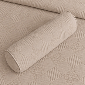 caramelo redondeado sobre cubrecama leeds con patrón geométrico-beige