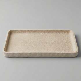 Bandeja rectangular de piedra marfil con bordes elevados-marfil