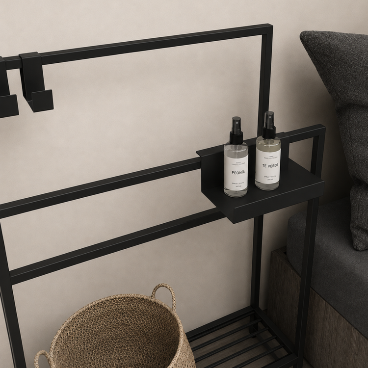 percha de hierro movil para soporte de elementos-negro