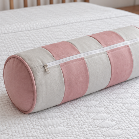 cojin decorativo cilíndrico  con funda lavable de tela de pana-ROSA