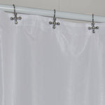 
                    
                      Cortina de baño blanca translúcida con tres ganchos plateados en forma de grifo-plateado
                    
                  