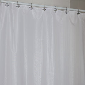 Cortina de baño blanca translúcida colgada con ganchos plateados-plateado