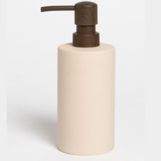 Dispensador de jabón con base de cerámica y bomba madera-natural