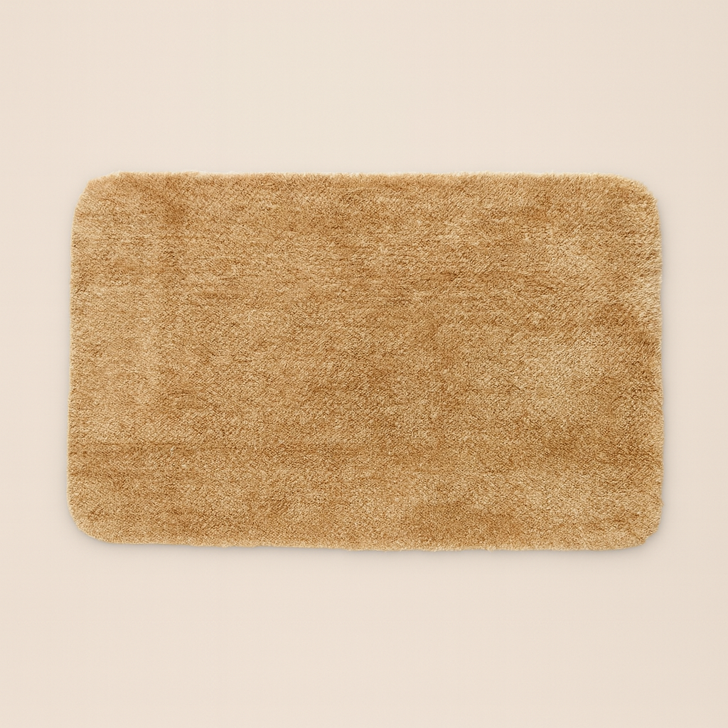 Alfombra rectangular beige con textura suave y bordes redondeados-beige