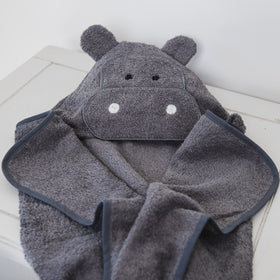 Toalla con capucha gris en forma de hipopótamo para bebé-gris
