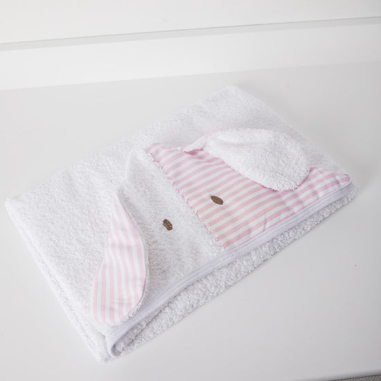 Toalla con capucha blanca y rosa con diseño de perro adorable-