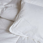 
                    
                      Almohada blanca sobre colcha acolchada blanca en cama-blanco
                    
                  