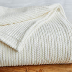 
                    
                      Manta blanca de textura acanalada doblada sobre madera-blanco
                    
                  