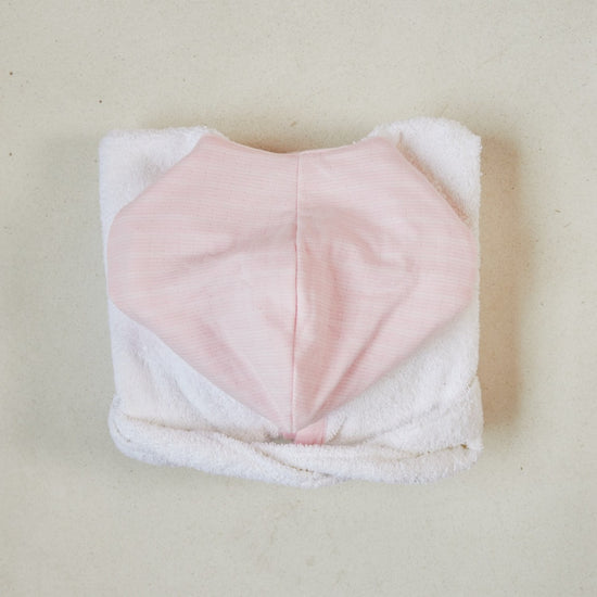 Bata de baño infantil rosa y blanca con orejas de felpa-rosa