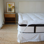 
                    
                      Cama con colchón y protector acolchado blanco en habitación moderna-blanco
                    
                  