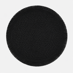 Individual redondo tejido en fibra natural con borde decorativo-negro