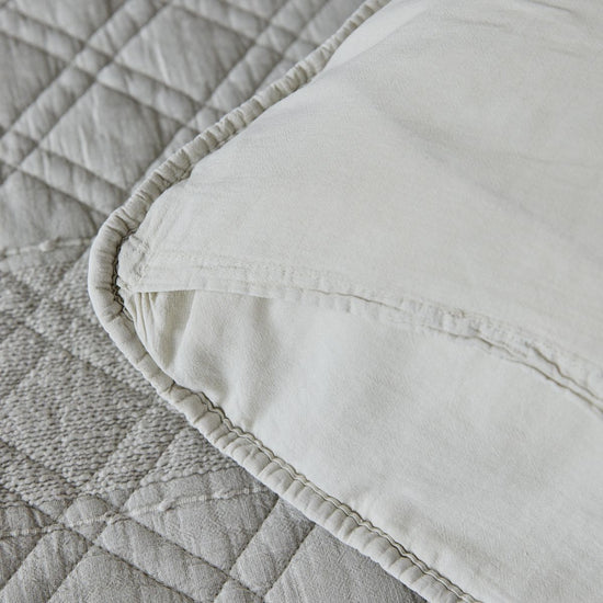 Funda de almohada blanca con ribete acolchado sobre colchón-