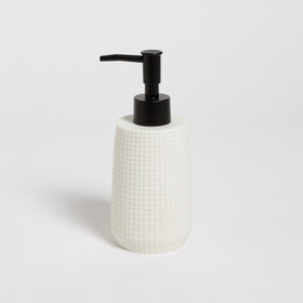 Dispensador de resina blanca con textura cuadriculada y bomba negra-blanco