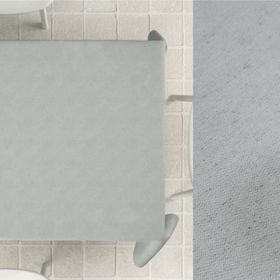 Mantel de lino natural Roa blanco sobre superficie con baldosas-natural