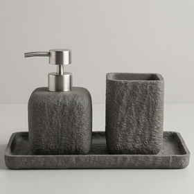 Conjunto de baño gris piedra con jabonera, dispensador y bandeja-gris