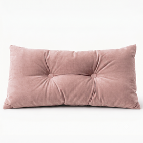 Almohada rectangular gris con botones decorativos y acolchado central-rosa