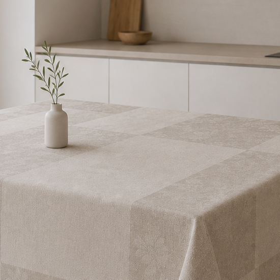 mantel de cocina sobre mesa para calidad española-beige