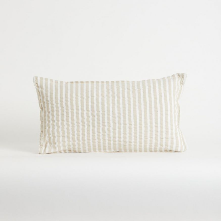 ALMOHADON TUSOR BEIGE RAYADO FINO CHICO